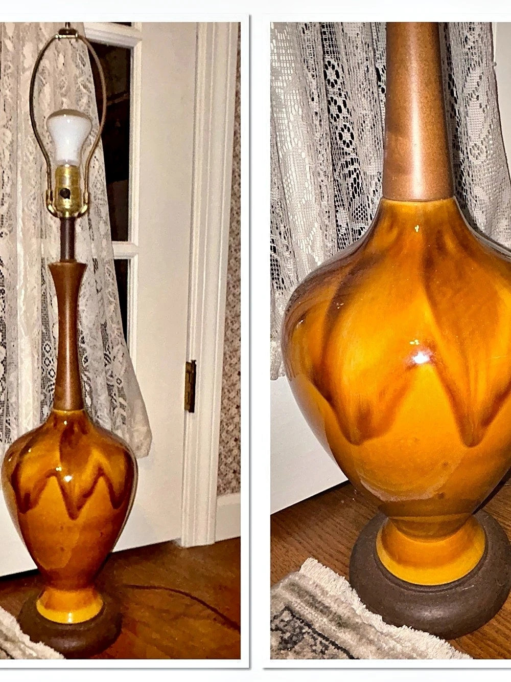 Mid century modern peanut butter Adrian Pearsall Era drip glaze lamp